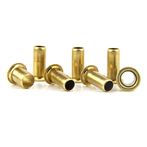 Copper Hollow Rivets Kit For Circuit Boards M0.9 M1.3 M1.5 M1.7 Mixed Sizes close-up on white backdrop