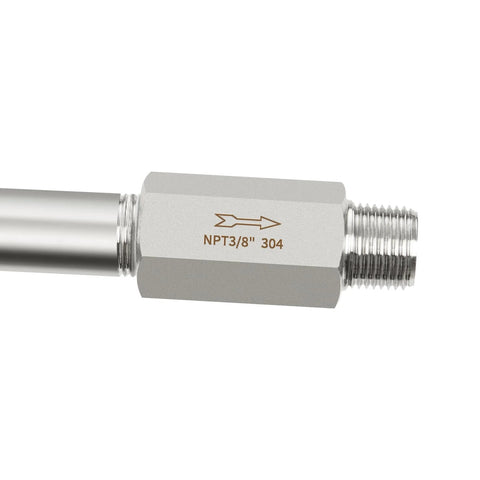 ChillWaves 304 stainless inline siamese check valve, 3/8 NPT male x 3/8 NPT female, one-way backflow preventer.