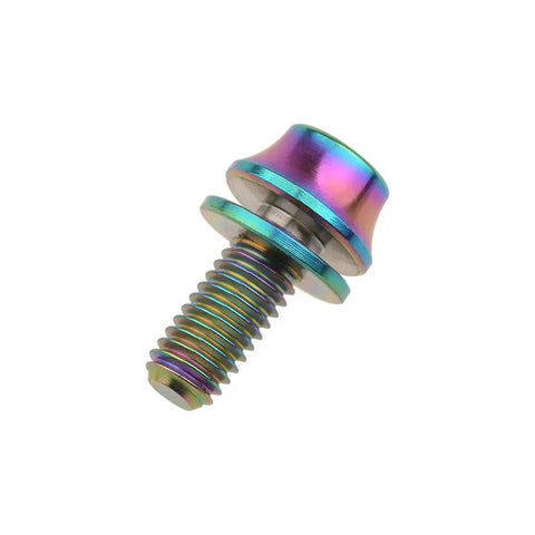 Colorful anodized Titanium M5x12mm taper head bolt with washer for bicycle water bottle cage; Grade 5 titanium alloy.