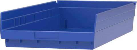 Heavy Duty Shelf Bins For Garage And Closet Organization, Built To Last Plastic Storage Bins Great For Drawers And Cabinets, 24 Inch By 11 Inch By 4 Inch, Blue, Set Of 6 For Versatile Under Sink And Shelf Storage, front view
