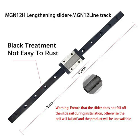 Y Axis MGN12H Linear Rail Guide Kit V3.2 Upgrade for Ender 3 Pro and Ender 3 Neo showing black MGN12H rail and slider.