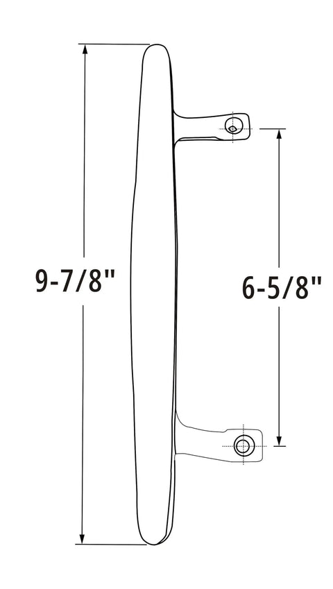 Technical diagram of Sliding Patio Door Pull Handle in Chrome Silver Diecast Zinc Alloy Heavy Duty Construction, Fits 6-5/8 Inch Hole Spacing.