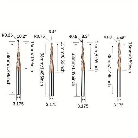Carbide Milling Cutter Set 4 Piece Dual Edge Taper Ball End For 3D Relief Engraving Wood Aluminum Copper CNC Machining Tools