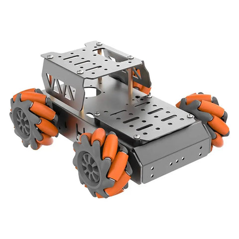 Mecanum Wheel Chassis Car Kit With TT Motors And Aluminum Alloy Frame For DIY Education Robots, showing front-side view