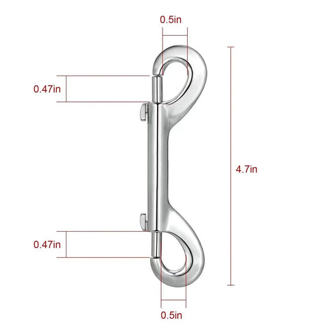 Double Ended Bolt Snap Hooks 4.7 Inch Metal Clips Zinc Alloy 5 Pack, side view, detailed dimensions shown