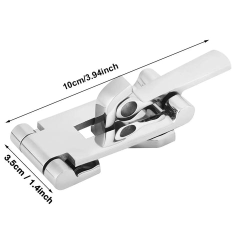 Angled front view of Tbest Boat Hatch Latch Clamp, 316 stainless steel, silver, 120mm length