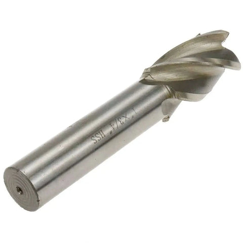 End Mill 1 Inch Cutting Diameter With Three Quarter Inch Straight Shank Four Flute High Speed Steel Milling Bit For Side Milling And Finishing In Carbon Steel Alloy Steel Die Steel Cast Iron Titanium Rannb