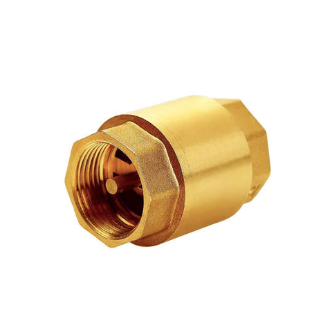 Brass 3/4 in NPT female check valve for one-way backflow prevention, side view