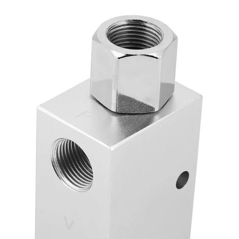 Vacuum generator ejector in silver metal block with top hex nut and side Rp1/4 threaded port