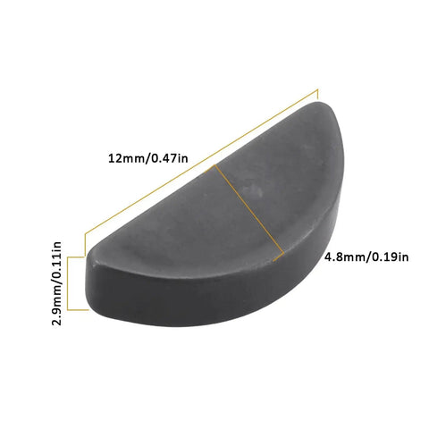 Close-up of a Woodruff Key KM-510A5100 12Mm X 2.9Mm X 4.8Mm, 10 Pack for Lawn Mower Engines, Durable Metal Construction, DIY Friendly