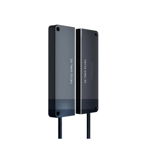 Through Beam Wide Area Fiber Optic Sensor Grating For Packaging Line Applications FWT32-59ML-50, side view, industrial sensor.