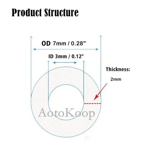 Diagram of Red Silicone Vacuum Hose One Eighth Inch ID 3mm, 10 Feet Long, 130 PSI Max, showing 3mm ID and 2mm wall thickness.