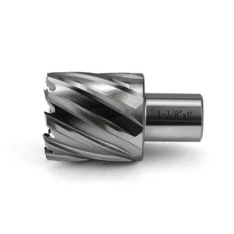 Slugger Annular Cutter Kit for Magnetic Drill Press, 1-3/8 Inch Cutting Diameter, 3/4 Weldon Shank, 1 Inch Cutting Depth, close-up view