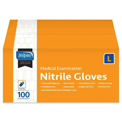 Box of Cobalt Blue Nitrile Examination Gloves Latex Free Medical Grade 4.5 Mil, 100 count, large size