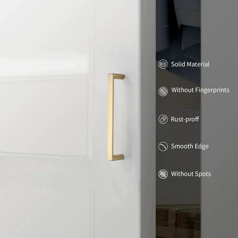 Brushed gold cabinet pull from 10 Pack 5 Inch Brushed Gold Cabinet Pulls Zinc Alloy Handles For Dresser Cupboard Wardrobe Drawer Hardware With 128mm Center To Center Fit Most Cabinets Durable Brushed Finish Easy To Install installed on white cupboard.