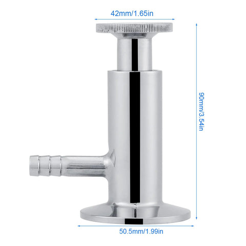 Stainless steel sanitary sampling valve with quick-release, knurled top knob, SUS304, side outlet, Ø50.5mm ferrule.