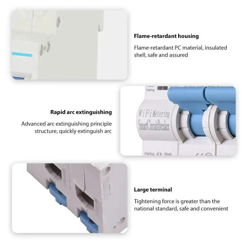 Two Pole WiFi Smart Circuit Breaker for Home Use 100A 220V Energy Monitor Switch with flame-retardant PC material housing