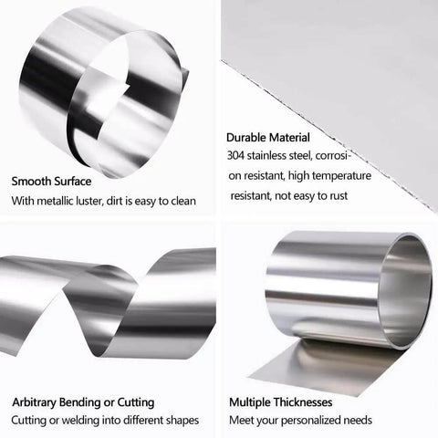 304 Stainless Steel Foil Roll 0.1mm 100mm 1M For Industry Machinery Electronic Equipment Hardware Silver Finish Durable Corrosion Resistant