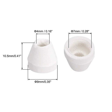 Ceramic Electrical Insulator Beads Kit For DIY Projects 4mm Diameter Tapered Porcelain Tube Beads High Temperature Up To 1000C Oven Safe 100 Pcs Insulated Ceramic Beads For Electrical And Mechanical Fixation Uxcell. Image shows two white tapered ceramic beads with measurements.