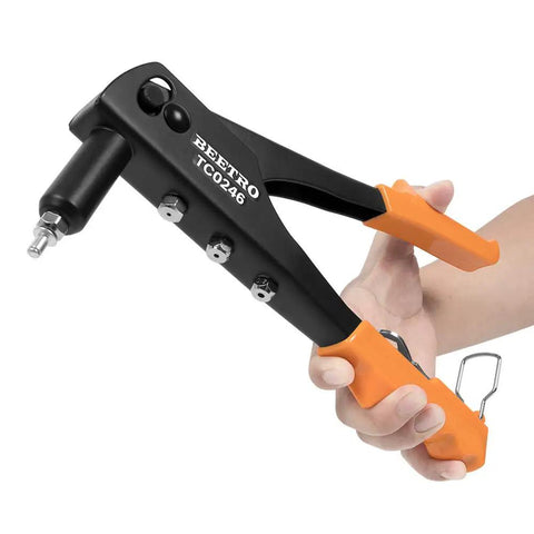 Heavy Duty Hand Rivet Gun Kit With Four Rivet Sizes 3/32 In 1/8 In 5/32 In And 3/16 In Includes 100 Rivets And Four Replaceable Heads