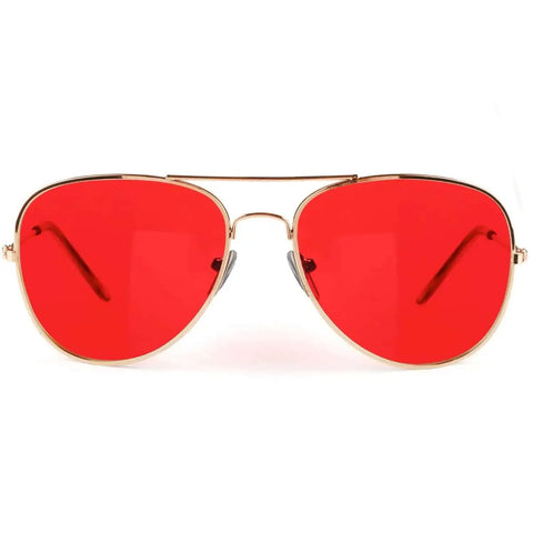 Women Aviator Sunglasses With Gold Red Tint Lenses Durable Metal Wire Frame Police Inspired Style Cool Fashion Accessory For Women Baddie Vibe Halloween Costume Ready.