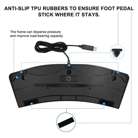 Back view of Three Key USB Foot Pedal Programmable Foot Switch for PC with anti-slip TPU rubber and durability features.