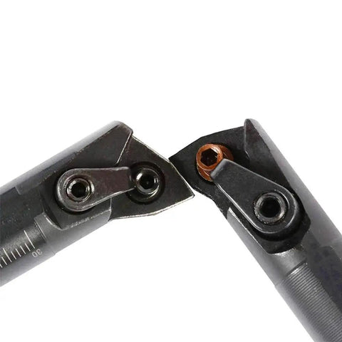 Close-up of Indexable Boring Bar Set With Five Eighth Inch Shank And Seven Inch Overall Length For Metal Lathe Turning, showing tool ends.