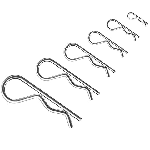 24 Piece Cotter Pin Assortment Kit With R Clips Heavy Duty Zinc Plated Cotter Pins and Spring Fasteners on white background