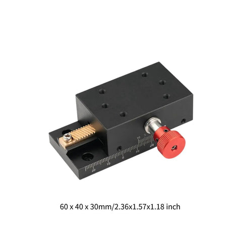 Go To Manual Precision Linear Stage For X Axis With 40mm Stroke translation slide, aluminum alloy, helical rack, side view.