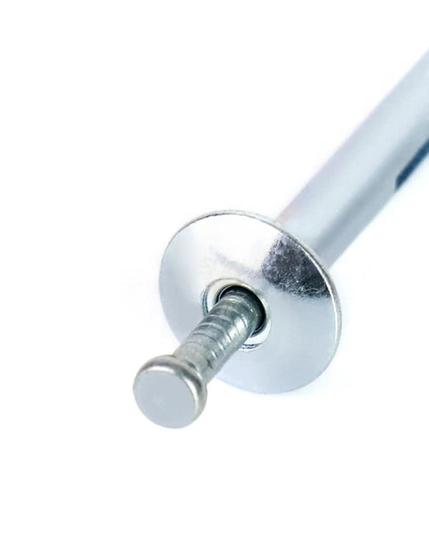 Quarter Inch By One And One Half Inch Hammer Drive Nails In Anchor, 100 Per Box, close-up of nail and washer for concrete