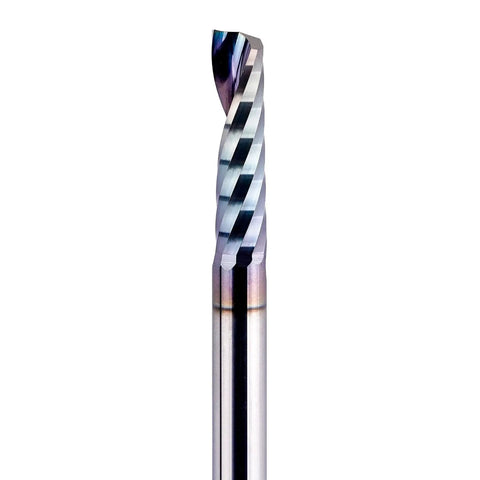 O Flute CNC Router Bit With One Quarter Inch Shank And One Inch Cutting Length For Acrylic Aluminum And Wood Cutting, Extra Long Life Coating For Durability, Single Flute End Mill, Two And One Half Inch Overall Length SpeTool close-up view