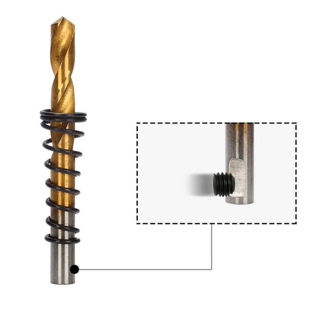 Close-up of pilot bit from Heavy Duty Carbide Hole Saw Kit One And One Quarter Inch With 2 Pilot Bits For Stainless Steel Mild Steel Iron Copper Brass And Plastic