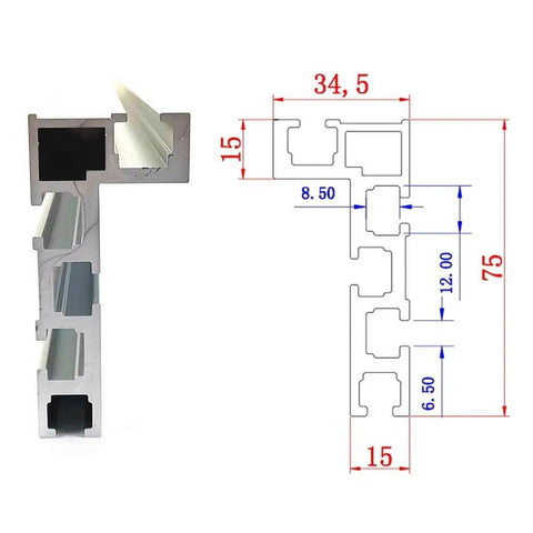 Cross-section and technical diagram of 75 Type T Slot Miter Track For Woodworking, 1200mm aluminum alloy T track, showing dimensions.