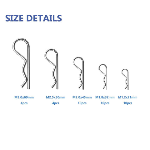 Durable 38 Piece Cotter Pin Assortment Kit With R Clips And Retaining Pins In Five Sizes For Hitch Pin Locks Heavy Duty Steel Construction