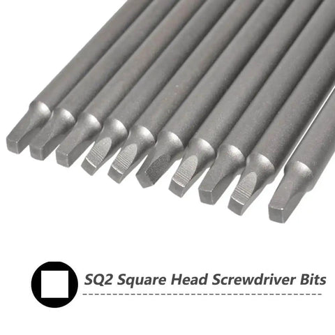 10 Pc Magnetic Square Drill Bit Set 100mm Hex Shank Robertson Square Drive Bits for Pocket Hole Jig S2 Alloy Steel Construction Pro Grade