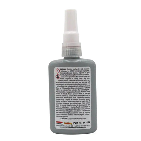 Back view of Red High Strength Thread Locker 1.69 Ounce Bottle For Permanent Lock On Large Fasteners Anaerobic Cures Without Air, Vibration And Solvent Resistant, Heavy Duty Bolt Lock, 6 Pack with label details