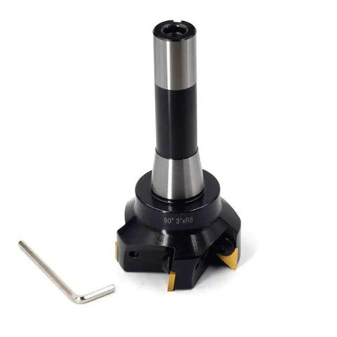 Indexable End Mill With R8 Shank 3 Inch Cutting Diameter 6 Inch Overall Length 90 Degree Positive Rake Right Hand Cut 5 Flutes Carbide Inserts TPCN32PDTR TPG32 Included Great For Slotting And Peripheral Milling From OSCARBIDE
