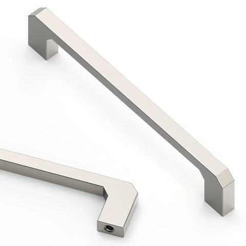 10 Pack Brushed Satin Nickel Cabinet Pulls 5 Inch 128mm Modern Kitchen Cabinet Hardware Handles, solid metal, front view.