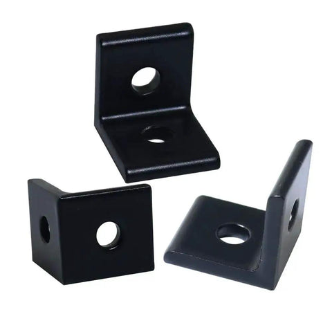 2 Hole Black 90 Degree Inside Corner Bracket Kit For 2020 Aluminum Extrusion 20x20 Profile With 6mm Slot in close-up view