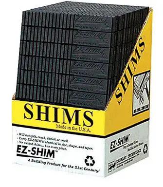 Heavy Duty 1.2 Inch Black Plastic Door And Window Shims Set For Contractors And DIY Renovations 360 Count Bulk Pack in box.