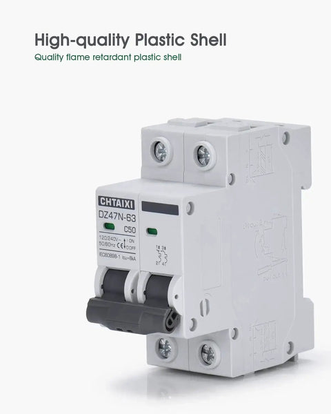 32 Amp AC Miniature Circuit Breaker, 2 Pole DIN Rail Mount, Thermal Magnetic Trip, 120V 240V