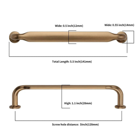 Champagne Bronze Cabinet Pulls 5 Inch Zinc Alloy 10 Pack Kitchen Cabinet Handles dimensions shown