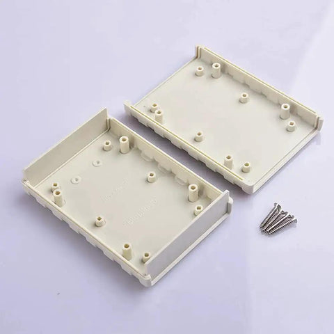 Open view of white Desktop Instrument Box Enclosure Made From Tough ABS Plastic For DIY Electronics Control Panels DIY Friendly Junction Box 77 X 111.5 X 25.5 mm with screws