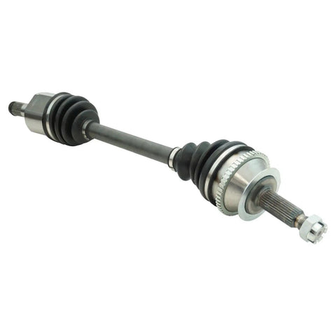 Front CV Axle Assemblies And Front Wheel Bearings Kit For 2001 Through 2006 Hyundai Santa Fe Four Piece Replacement Set With Two CV Axles And Two Wheel Bearings OE Style Beefy Heavy Duty Drive Shaft Parts - front view of a single CV axle