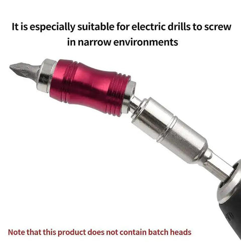 Pivoting One Quarter Inch Magnetic Bit Holder For Drills, Bendable Twenty Degree Screwdriver Extender, 88mm, shown connected to a drill.
