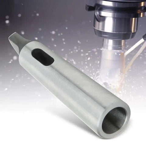 Side view of Hilitand MT3 to MT2 taper reducing drill sleeve; gray steel with through bore and side slot.