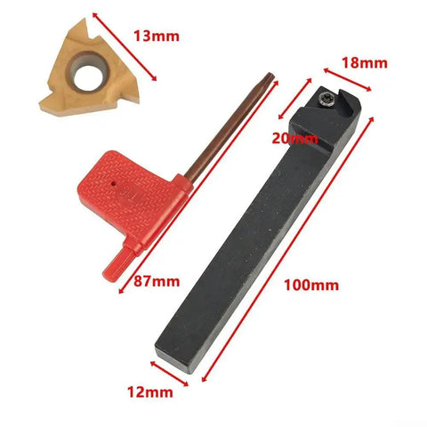 Lathe And CNC Threading Tool Set With 12Mm Holder And 16ER AG60 Inserts, showing dimensions and components for precise thread cutting.