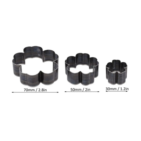 Three-piece Leather Cutting Dies Set with Flower Shape Belt Hole Punches in 1.2, 2, and 2.8 inch for Handmade Leather Projects.