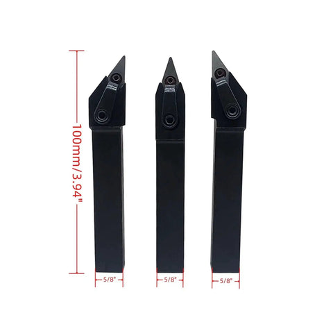 Three Pack Five Eighths Inch MVJNR MVJNL MVVNN Carbide Turning Tool Holder Set With VNMG Inserts VNMG331 shown upright