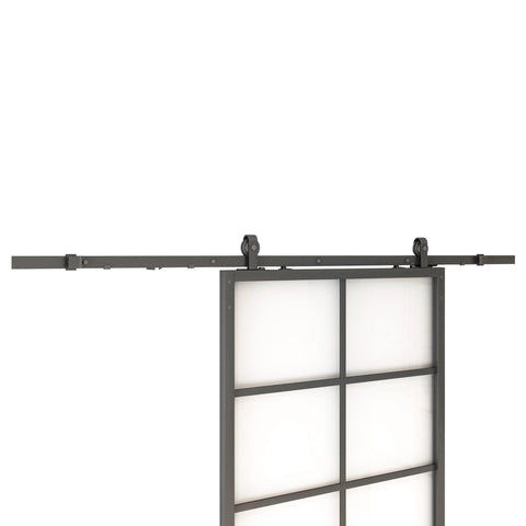 Heavy Duty Black Top Mounted Barn Door Hardware Kit For Aluminum Framed Glass Doors With A 6.6 Foot Rail System